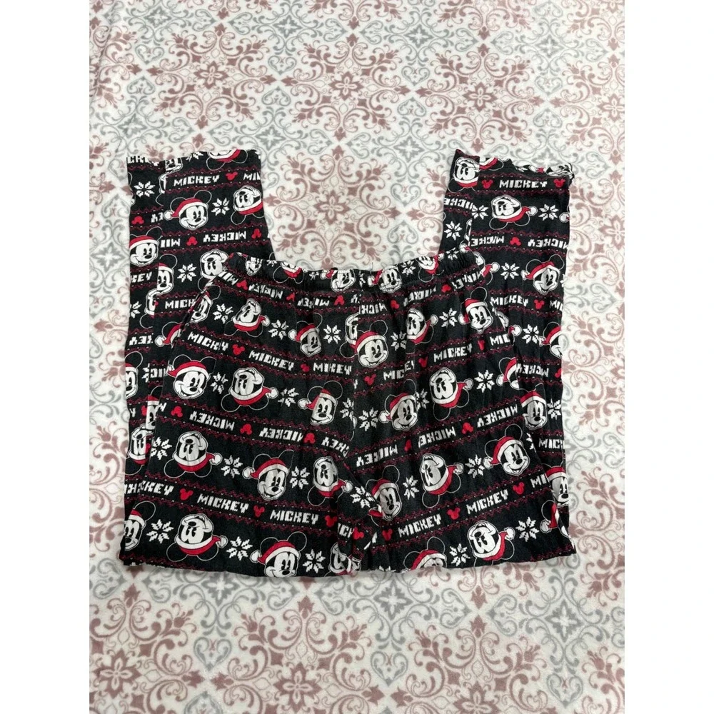 Disney Mickey Mouse Christmas Pajama Pants Large Black Holiday Fair Isle Cotton - Picture 7 of 9